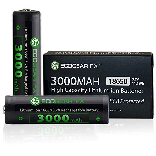 18650 Button-Top Batteries 3000mAh Lithium-ion, with PCB  [2-Pack]