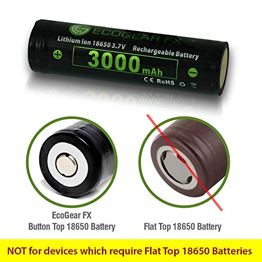 18650 Button-Top Batteries 3000mAh Lithium-ion, with PCB  [2-Pack]