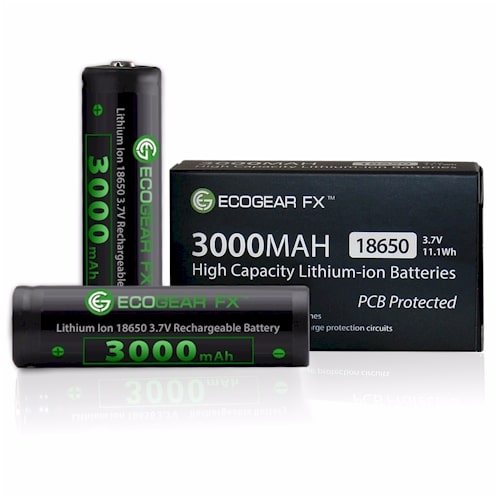 18650 Button-Top Batteries 3000mAh Lithium-ion, with PCB  [2-Pack]