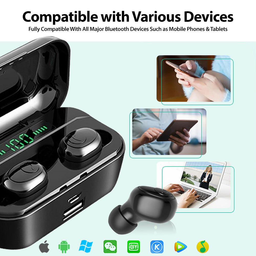 TWS True Bluetooth 5.0 Wireless Earbuds with 2000mAh Charging Case