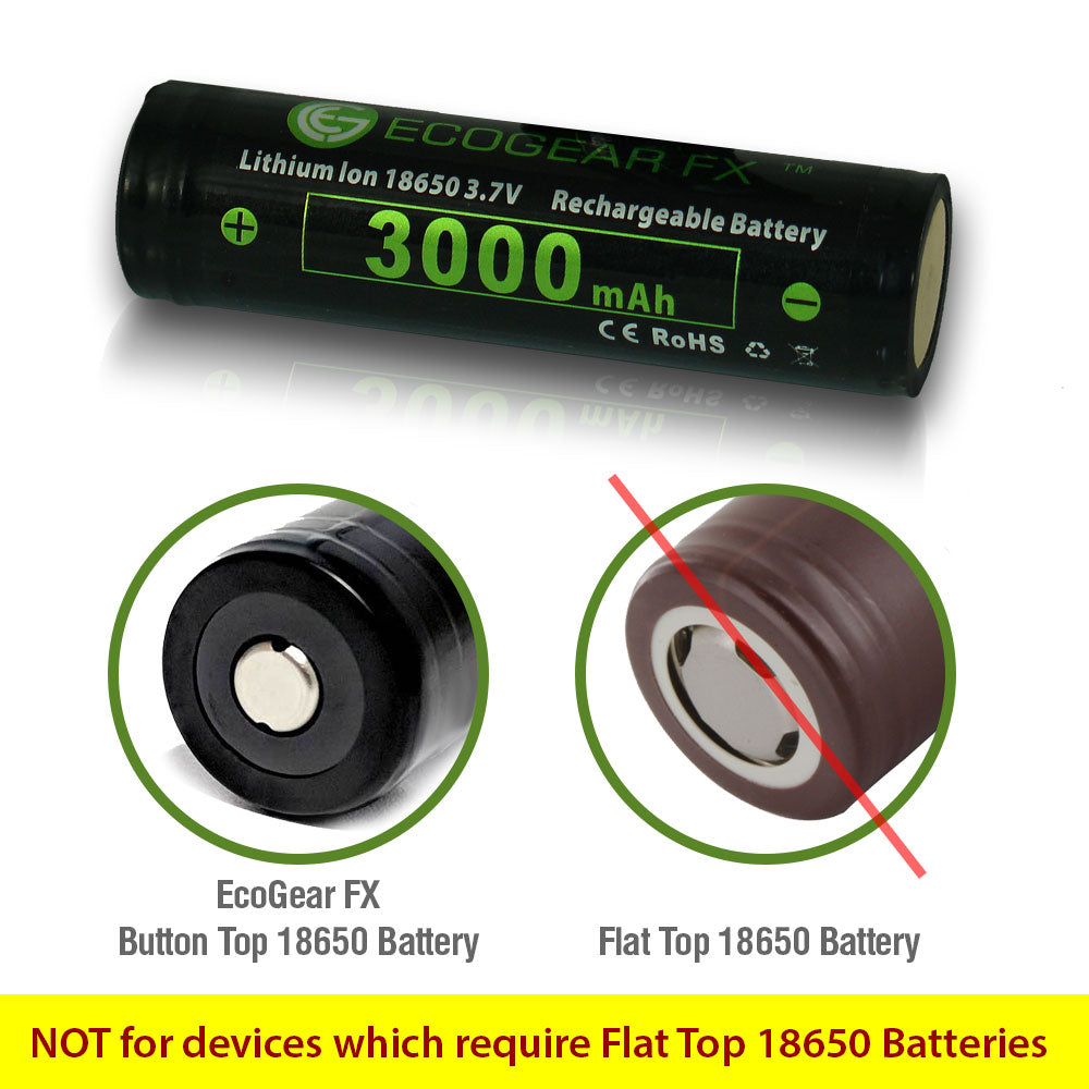 18650 Button Top Batteries with Charger & Storage Case