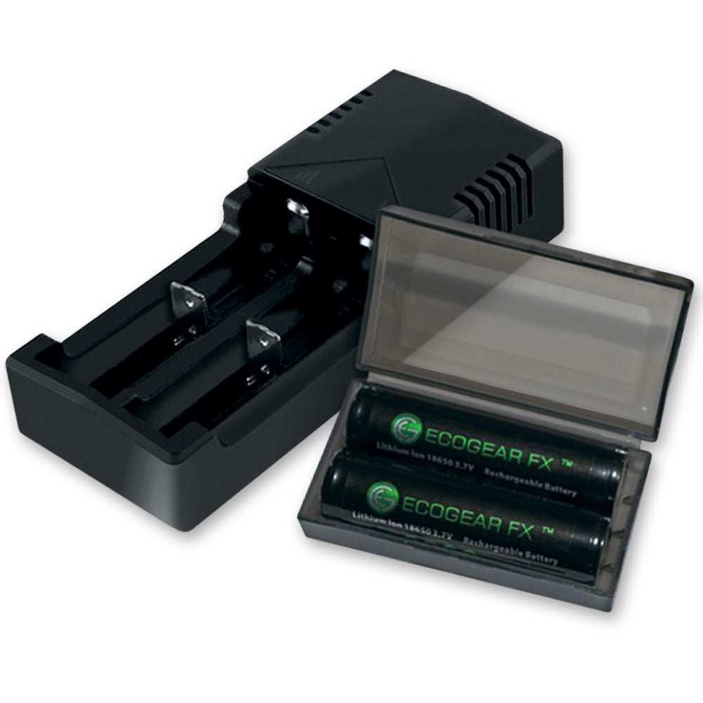 18650 Button Top Batteries with Charger & Storage Case