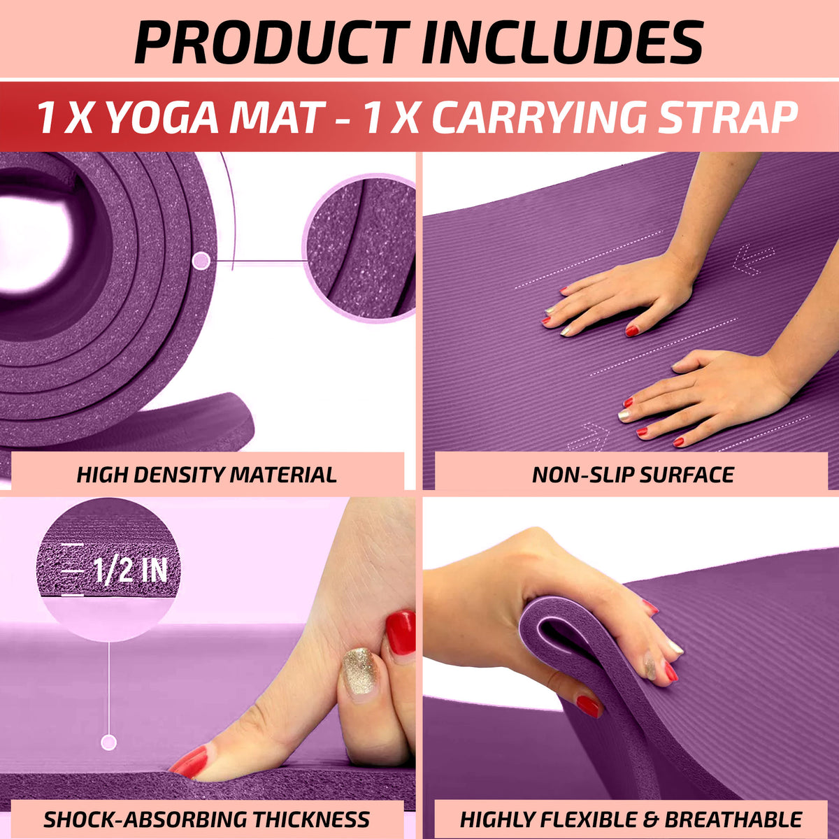 Thick Travel Yoga Mat with Carrying Strap