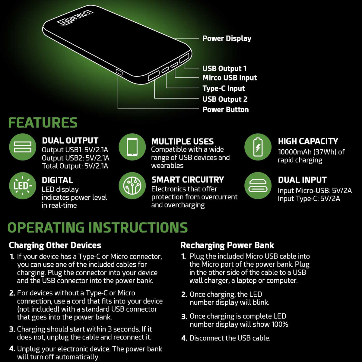 PBH10 - Portable Power Bank Fast Phone Charger