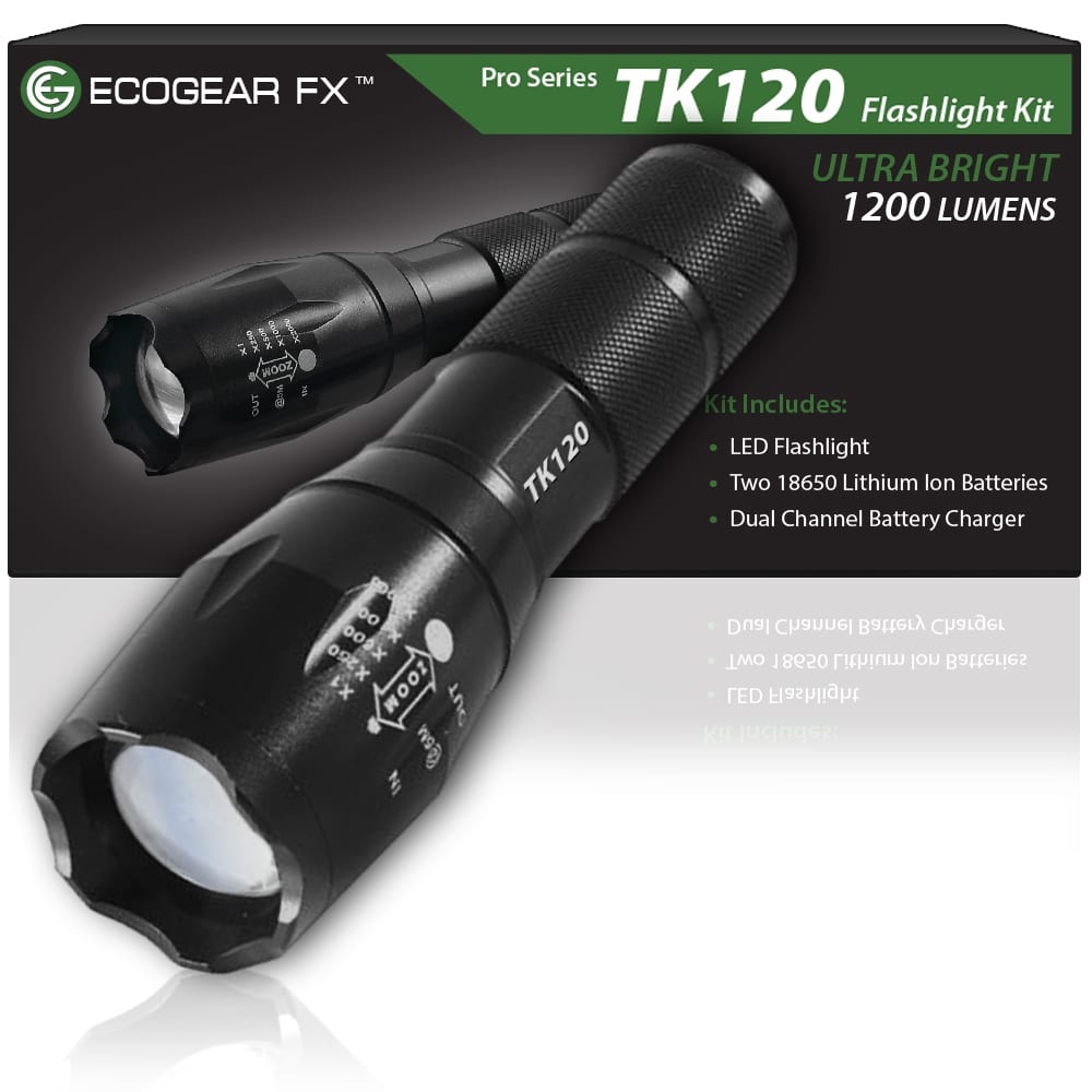 TK120 Professional LED Flashlight Kit with Batteries & Charger